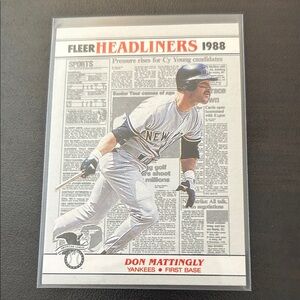 Fleer Headliners 1988 Don Mattingly Baseball Card - Yankees (White)